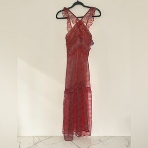 Grace Karin Pink Sheer Ruffle Halter Maxi Dress